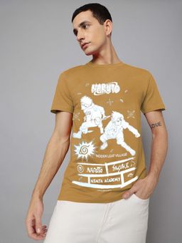 Free Authority - Mustard Naruto Regular Fit Printed Graphic Cotton T-Shirt for Men