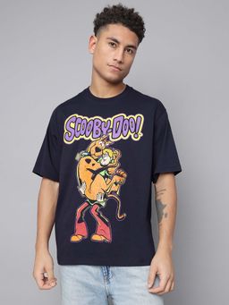 Free Authority - Navy Blue Scooby Doo Graphic Printed Oversized T-Shirt for Men