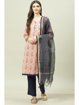 Biba - Peach Cotton Unstitched Suit (Set of 3)