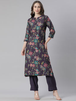 NEERU'S - Purple Printed Straight Kurta & Pant (Set of 2)