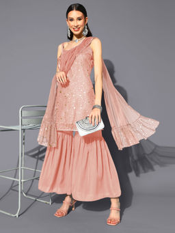 Ahalyaa - Geometric Fusion Kurta With Sharara & Dupatta (Set of 3)