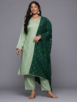 A plus by Ahalyaa - Green Plus Size Floral Kurta With Pant & Dupatta (Set of 3)