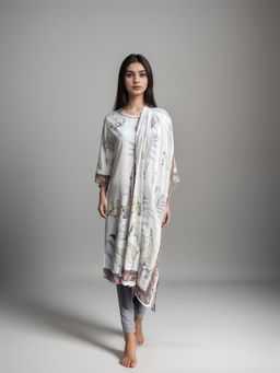 CUSTARD - White Printed Cotton Kurta & Pant With Dupatta For Women (Set of 3)
