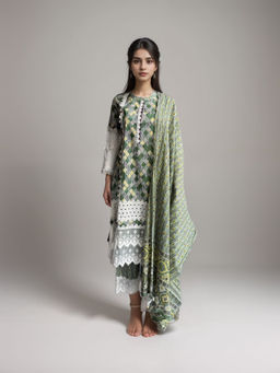 CUSTARD - Green Printed Cotton Kurta & Pant With Dupatta For Women (Set of 3)