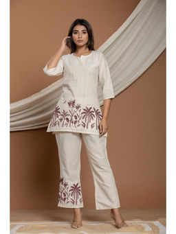 CUSTARD - White Cotton Embroidered Co-Ord For Women (Set of 2)