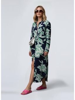Twenty Dresses by Nykaa Fashion - Black Poly Cotton Long Sleeves Shirt Collar Floral Midi Dress