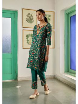 House of Chikankari - Women's Aari Embroidered Cotton Kurta & Pant (Set of 2)