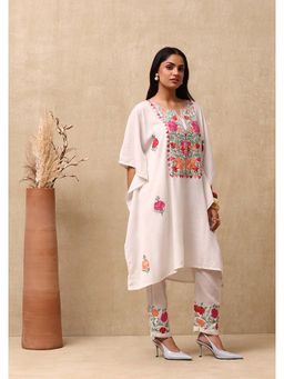 House of Chikankari - Women's Embroidered Crepe Kaftan & Pant (Set of 2)