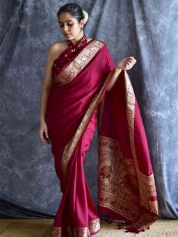 Sundarii - Rudra Raga Dola Silk Zari Pallu Saree and Unstitched Blouse