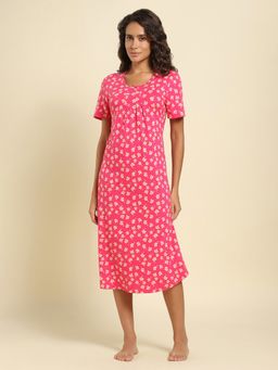 Van Heusen Woman Lingerie and Athleisure - Round Neck & Pleated Front Night Dress Cherry Blossom