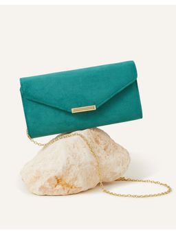 Accessorize London - Womens Green Suedette Envelope Clutch Bag