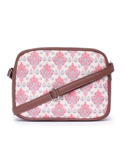 Zouk - Women White and Pink Floral Printed Sling Bag