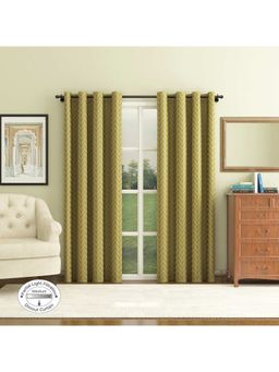 HomeTown - Fiesta Jacquard Dim Out Curtains 9 Feet In Olive Colour (Set of 2)