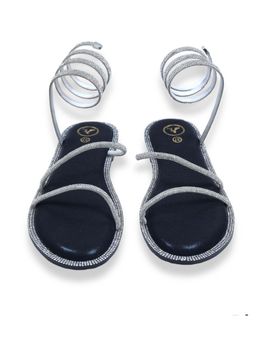 Sana K Luxurious Footwear - Silver Spring with Black Pillow Walk Base Open Toe Flats