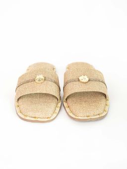 Sana K Luxurious Footwear - Beige Open Toe Slip-On Closure Jute Logo Flats