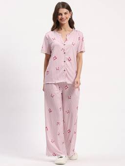 Global Republic - Viscose Blend Striped Print Shirt With Pyjama For Women