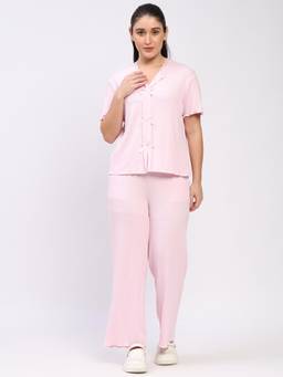 Global Republic - Rayon Spandex Solid V-Neck Shirt With Pyjama For Women