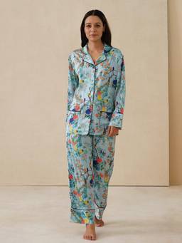 Dusk Attire - Blue Bird Shirt With Pyjama