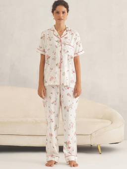 Dusk Attire - Pink Floral Shirt With Pyjama