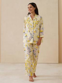 Dusk Attire - Sunlit Lemon Cotton Shirt With Pyjama