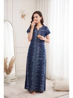 JULIANA DREAM - Womens Navy Blue Printed Long Night Gown Size