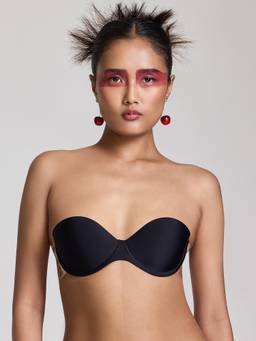 MAROON - Free Tranparent Belt Strapless Seamless Silicone Stick On Black Bra