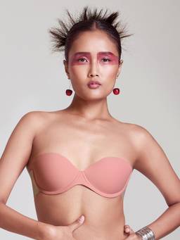 MAROON - Free Tranparent Belt Strapless Seamless Silicone Stick On Rose Gold Bra