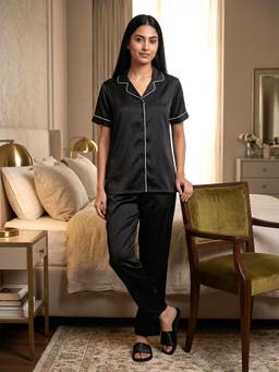 Global Republic - Satin Solid Shirt With Pjyama For Women