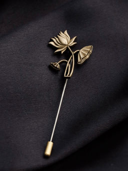Cosa Nostraa - Men Antique Gold Lotus Flower Brass Lapel Pin