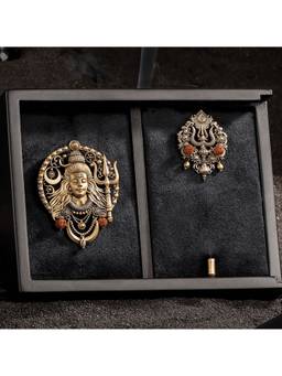 Cosa Nostraa - Men Antique Gold Divine Mahadev Brass Combo Gift Set (Set of 2)
