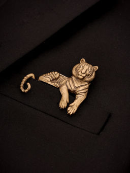 Cosa Nostraa - Men Antique Gold Royal Tiger Brass Brooch