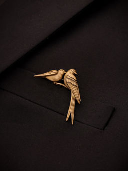 Cosa Nostraa - Men Antique Gold Romantic Bird Pair Brass Brooch
