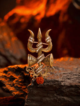Cosa Nostraa - Men Antique Gold Divine Shiva Trishul Brass Brooch