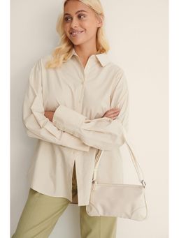 NA-KD - Faux Leather Detail Baguette Bag-Offwhite