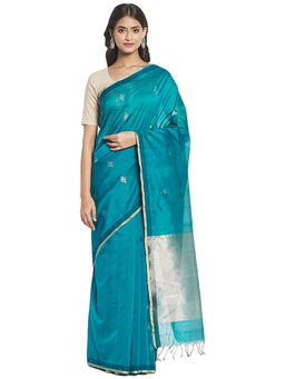 Fabindia - Teal Chanderi Cotton Silk Saree