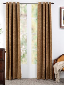 Maspar - Deco Velvet Viscose & Cotton Solid Bronze Door Curtain Set of 2