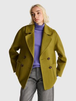 United Colors of Benetton - Green Lapel Solid Double Breasted Over Coat