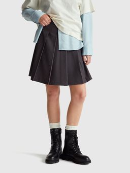 United Colors of Benetton - Grey Solid Short Pleated Skirt