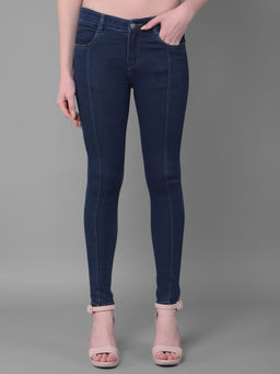 CRIMSOUNE CLUB - Solid Navy Blue Skinny Fit Jeans for Women