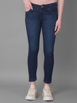 CRIMSOUNE CLUB - Solid Navy Blue Skinny Fit Jeans for Women