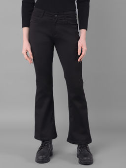 CRIMSOUNE CLUB - Solid Black Bootcut Jeans for Women