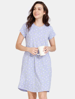 Zivame - Bunny Rolls Knit Cotton Knee Length Nightdress - Sweet Lavender