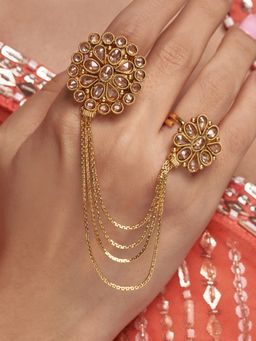 Azai by Nykaa Fashion - Traditional Gold Stone Studded Double Finger Rings