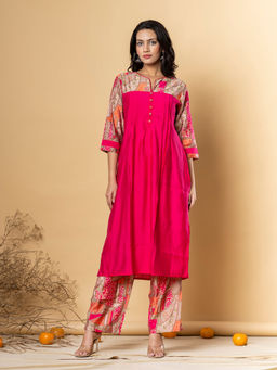 Readiprint - Straight Style Muslin Pink Kurta with Palazzo (Set of 2)