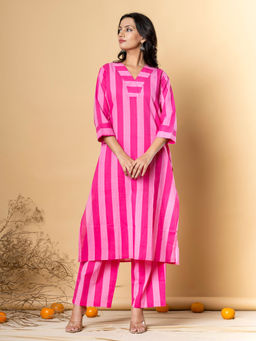 Readiprint - Straight Style Cotton Pink Kurta with Palazzo (Set of 2)
