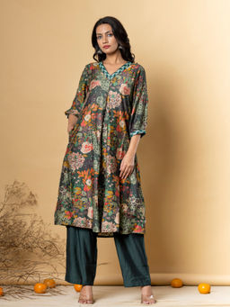 Readiprint - A Line Style Viscose Green Kurta with Palazzo (Set of 2)