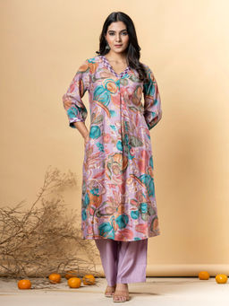 Readiprint - A Line Style Viscose Purple Kurta with Palazzo (Set of 2)