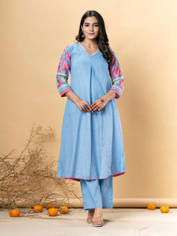 Readiprint - A Line Style Cotton Blue Kurta with Palazzo (Set of 2)