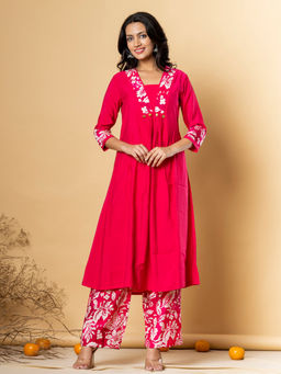 Readiprint - A Line Style Silk Pink Kurta with Palazzo (Set of 2)