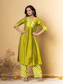 Readiprint - Anarkali Style Muslin Lime Green Kurta with Palazzo (Set of 2)